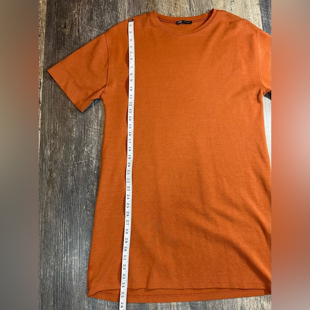 ZARA Trafauluc T-shirt Burnt Orange Cotton Blend Dress Fall Size Large - Picture 5 of 9